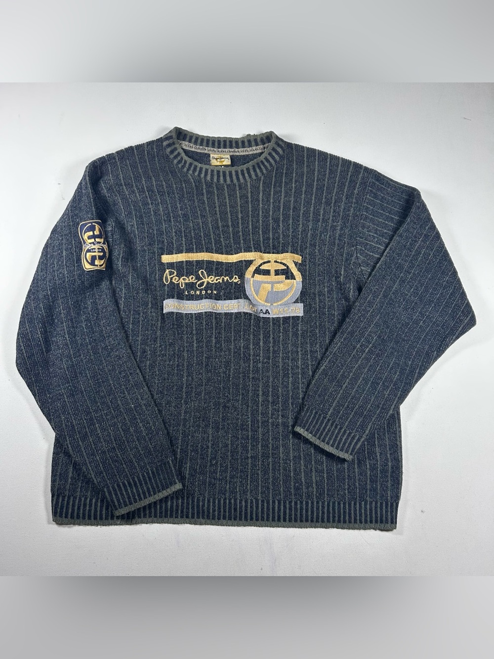 Vintage Pepe Jeans London Wool Sweater Cable Knit Fits: XL 90s Embroidered RARE